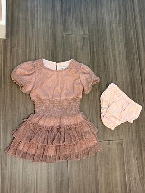 Habitual Girls Pink Shimmer Ruffle Dress with Bloomers